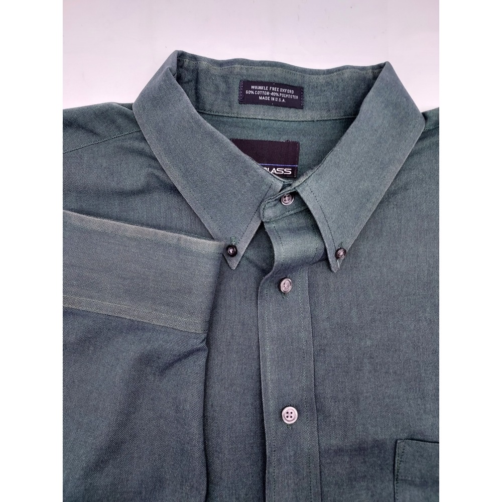 Bill Blass Mens 16 36/37 Green Wrinkle Free Oxford Button Down Dress Shirt Large
